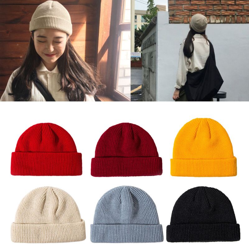 Mũ beanie Dệt Kim Màu Trơn Phong Cách Cổ Điển Thời Trang Mùa Đông Cho Nam Và Nữ 6 Màu Sắc