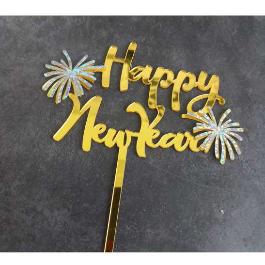 Bánh Topper Happy New Year Bánh acrylic Topper Golden Trang trí tiệc Nguồn cung cấp