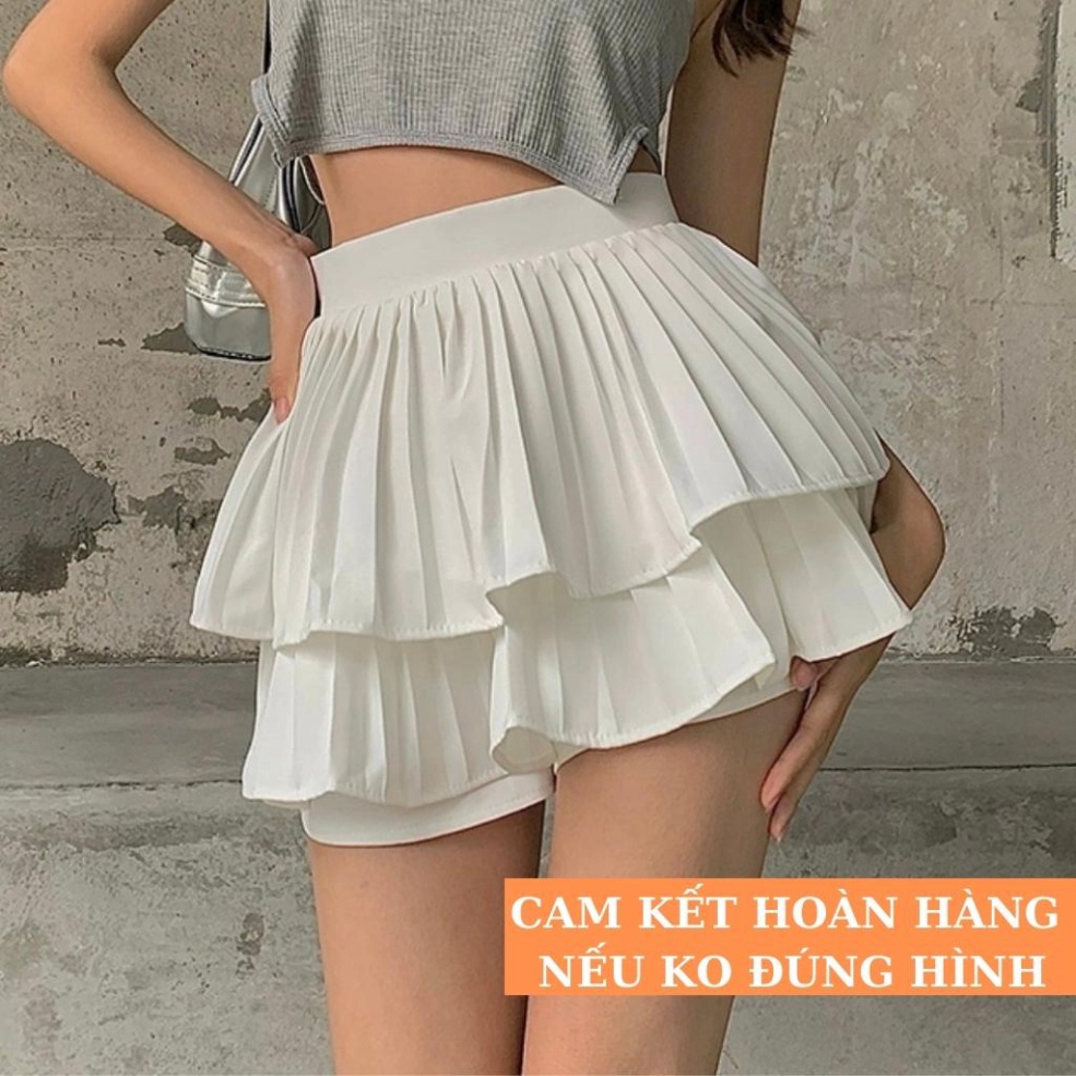 Chân váy tennis xếp ly đen trắng lưng cao ngắn bigsize trơn ulzzang Chân Váy Xếp Li 2 Tầng Có Kèm Quần Trong Như Ảnh Váy