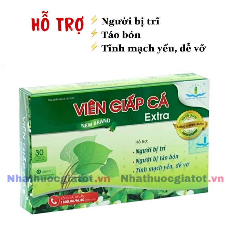 [Hộp 30 viên] VIÊN GIẤP CÁ Extra - Viên uống hỗ trợ điều trị trĩ và táo bón
