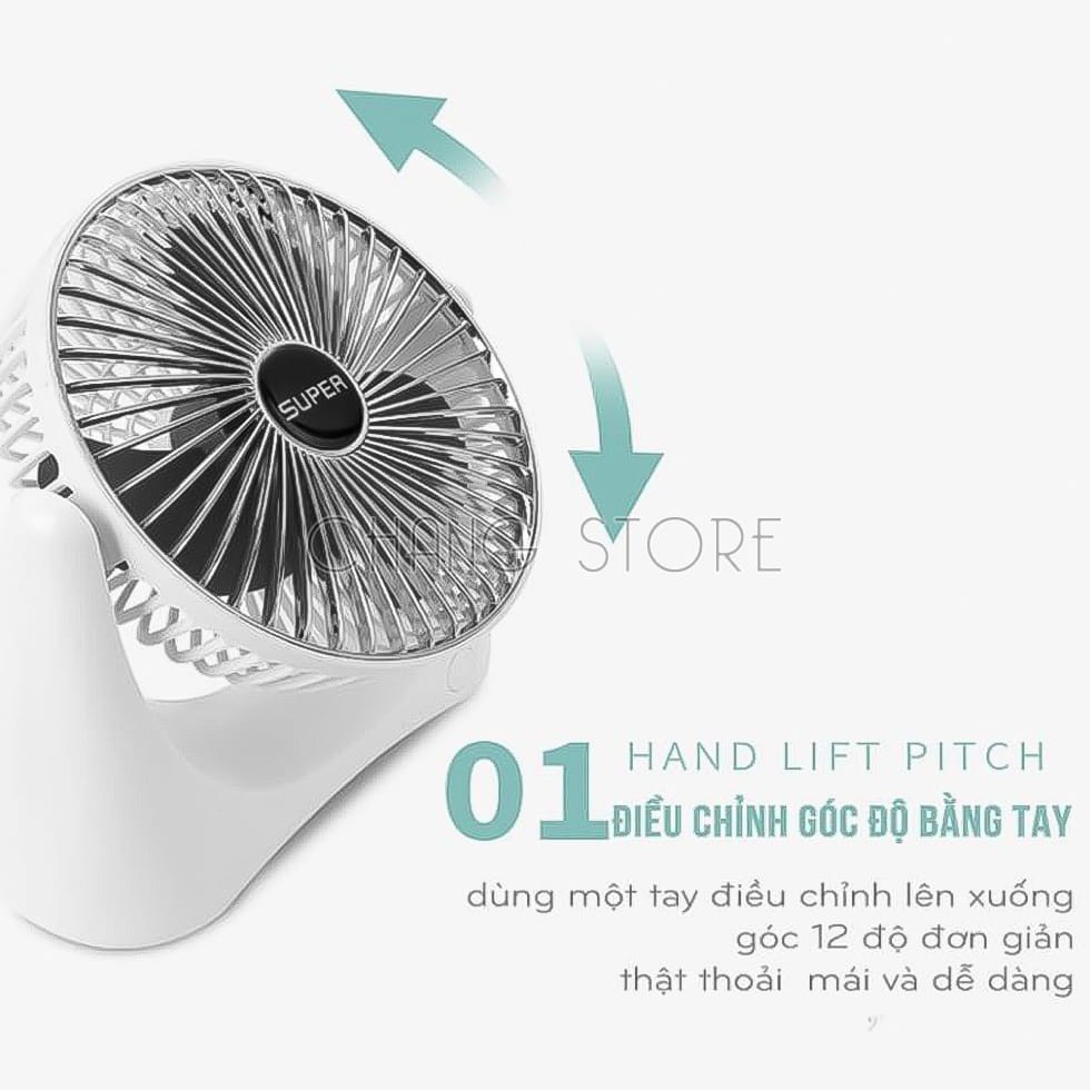 Quạt Tích Điện Super Fan, Quạt Để Bàn Mini 3 Chế Độ Mát Nhỏ GọnTiện Lợi Khi Mang Theo