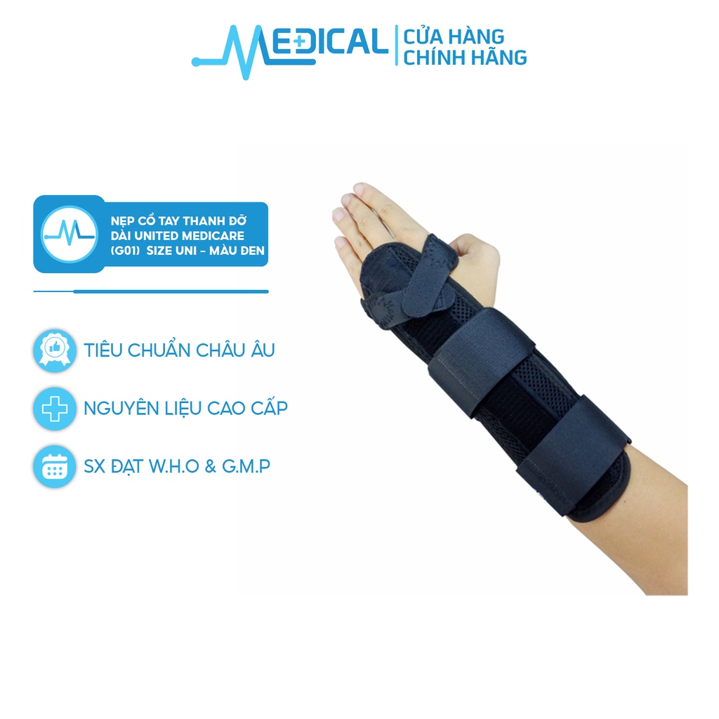 Nẹp cổ tay có thanh đỡ dài UNITED MEDICARE G01 size UNI màu đen - MEDICAL