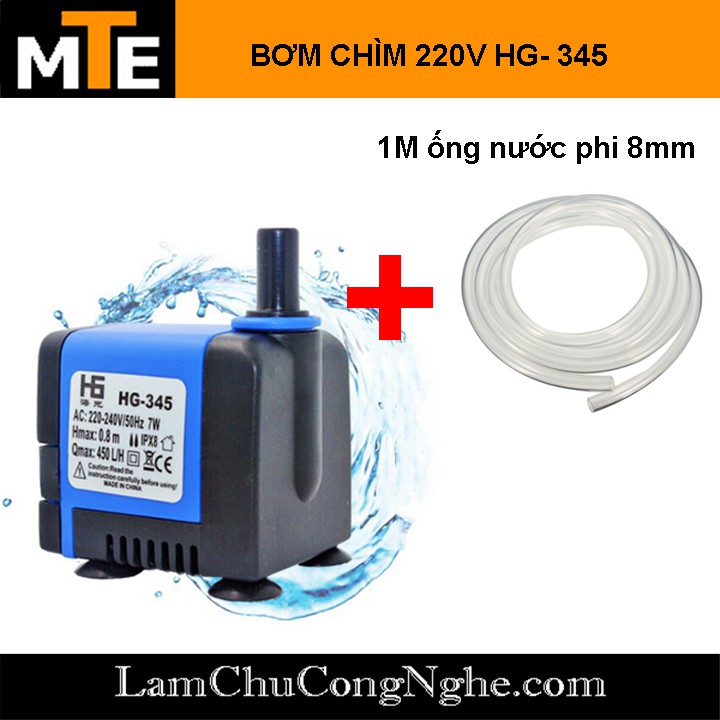 Bơm chìm mini 220V 7W 450L/h HG-345 bơm tiểu cảnh, bể cá, điều hòa nước