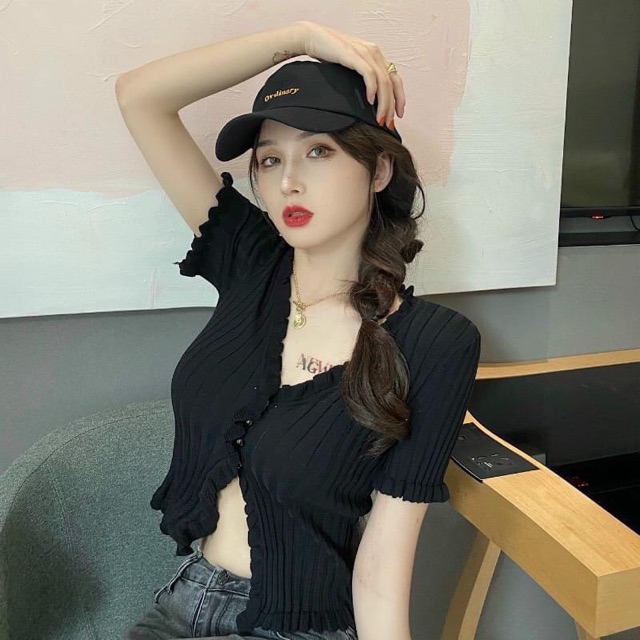 Áo croptop ôm, kiểu đẹp, viền bèo nhún, hàng cao cấp, giao hàng nhanh, freeship