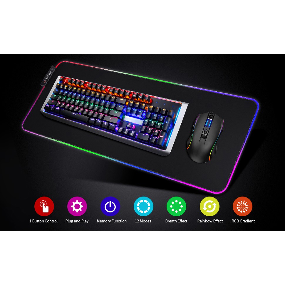RGB gaming mouse pads, large mouse pads, 12 types of lighting effects, waterproof and smooth surface, non-slip rubber base,