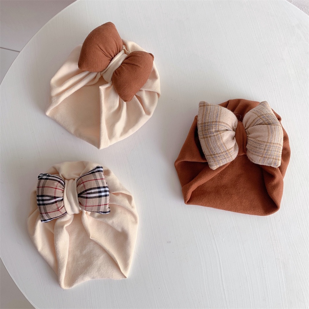 Mũ turban nơ bé gái, hàng quảng châu cao cấp ( size bé 0-18 tháng vòng đầu 42-48cm )