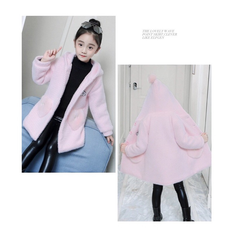 Áo Khoác Dạ Len kim Dày Kiểu Dáng Xinh Xắn Cho Bé Gái 3-14 tuổi 15-43kg