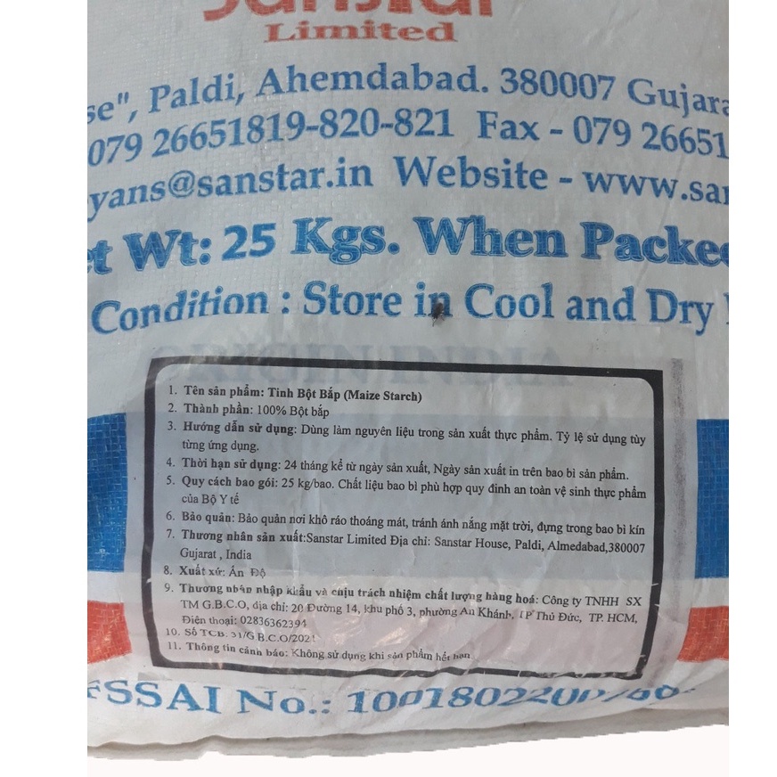 Tinh bột bắp, bột ngô Ấn Độ gói 1kg