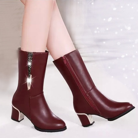 Boots Martin Nữ Cao Cổ Khóa Kéo Màu Mận Chín Đế 5p