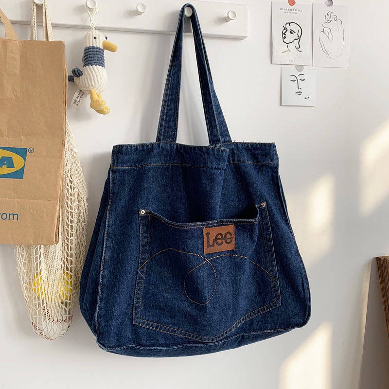 Women's Bag 2021 New Fashionable Korean Style Student Fresh Canvas Denim Women's Bag Shoulder Bag Large Capacity Shopping Bag Icdk