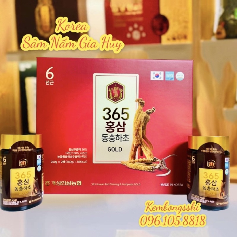 Cao Hồng Sâm Đông Trùng Hạ Thảo 365 HÀN QUỐC, Hộp 2 Lọ x 240gr