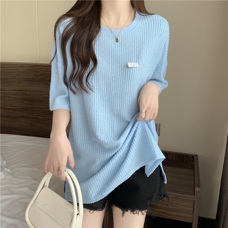 SUXI Áo thun tay ngắn cổ tròn màu sắc đơn giản dành cho nữ