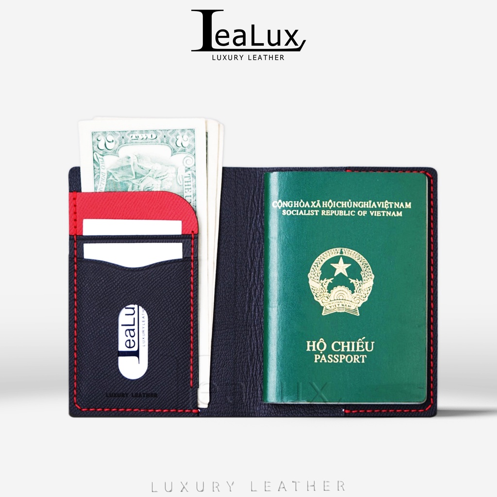 [Mã BMLT35 giảm đến 35K đơn 99K] Ví DA Đựng Hộ Chiếu Da Epsom Handmade LEALUX Passport Wallet