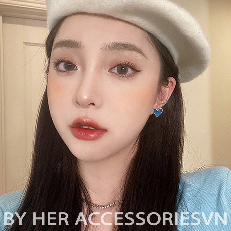 Bông tai trái tim chuôi bạc 925 khảm đá sà cừ xinh xắn Her Accessories H85