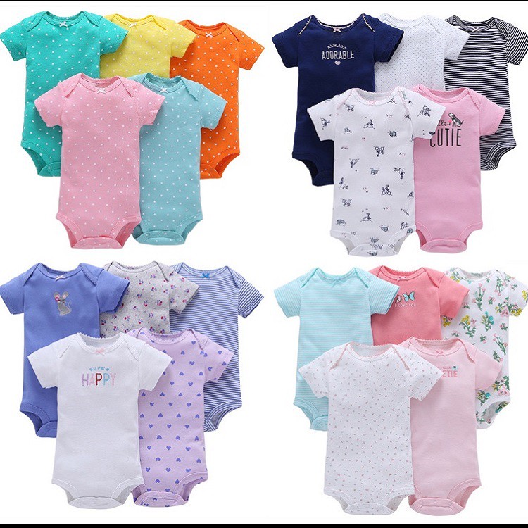 Set 5 bodysuit tay ngắn cho bé trai và gái,mẫu ngẫu nhiên