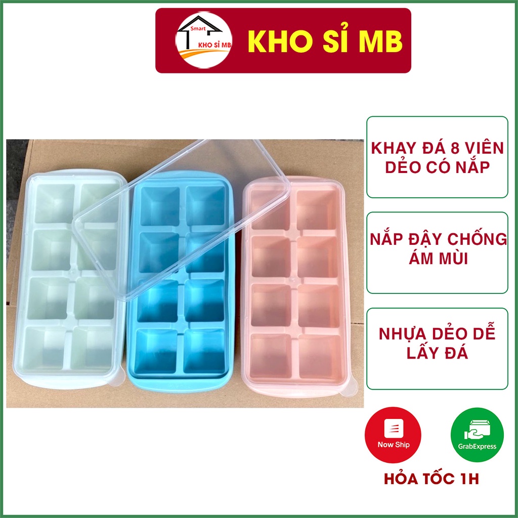 khay đá có nắp đậy 8 viên - làm thạch, đựng đồ ăn dăm chất liệu nhựa dẻo không độc hại -nhựa việt nhật