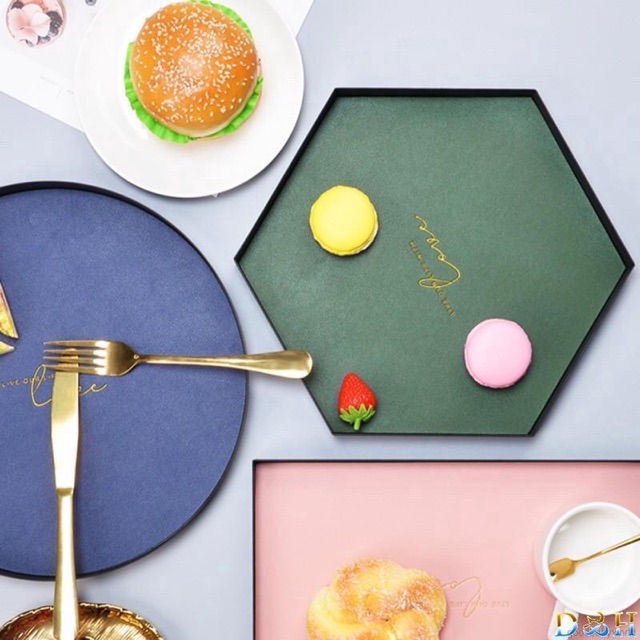 Khay kim loại gold / lót da nhiều kích thước