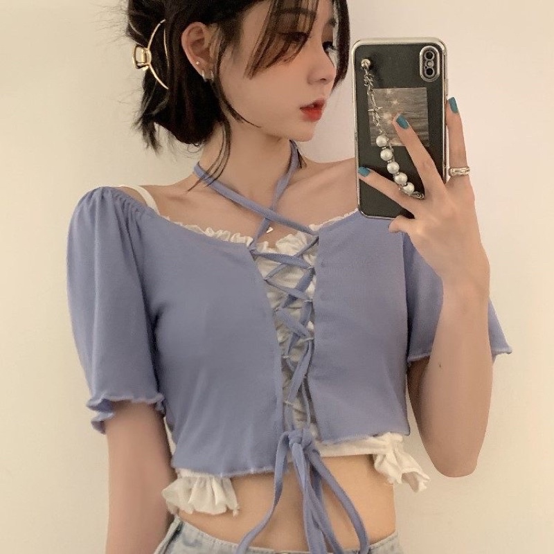 Set crotop thắt dây phối áo hai dây sexy hot trend