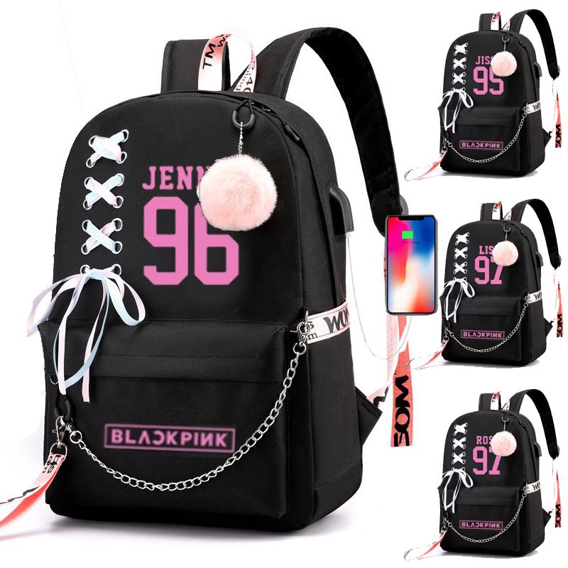 Ba Lô Thời Trang Có Cổng Sạc Usb In Hình Nhóm Nhạc Blackpink