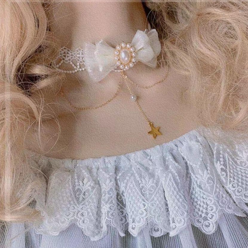 vòng cổ Lolita Phối Ren Đính Ngọc Trai Nhân Tạo