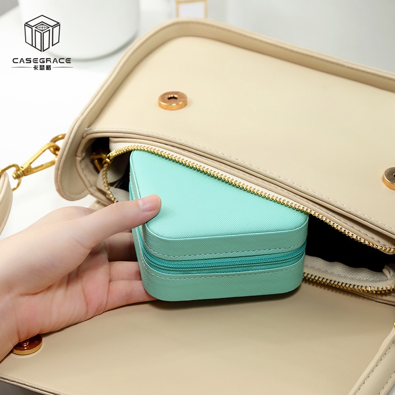 Hộp đựng Trang Sức Dây Kéo Hộp đồ Trang Sức Du Lịch Xách Tay Vòng Cổ Bông Tai Nhung
