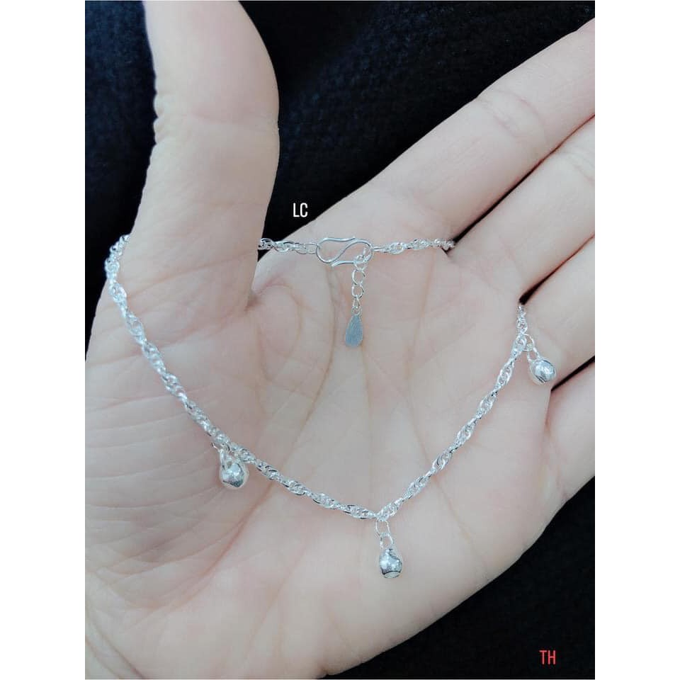 Lắc chân bạc ta dây xoắn kèm quả