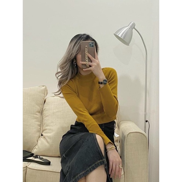 Áo len cổ 3 phân dáng Croptop