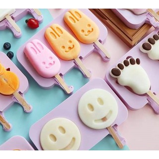 Khuôn làm kem 3 que bằng silicon cao cấp, tái sử dụng nhiều lần, dễ lấy kem ra khỏi khuôn (Tặng kèm 50 que gỗ)