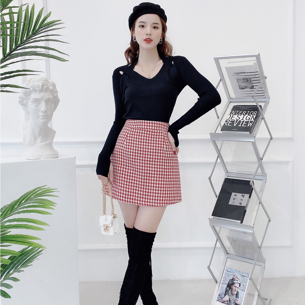 Chân váy dạ kẻ ziczac, chân váy chữ A dáng ngắn CV1085 KYMIE