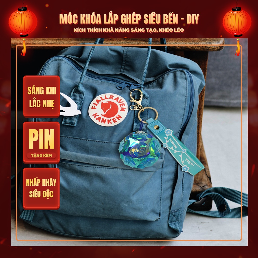 Móc khóa lồng đèn lắp ráp tự sáng nhấp nháy nhiều màu độc lạ