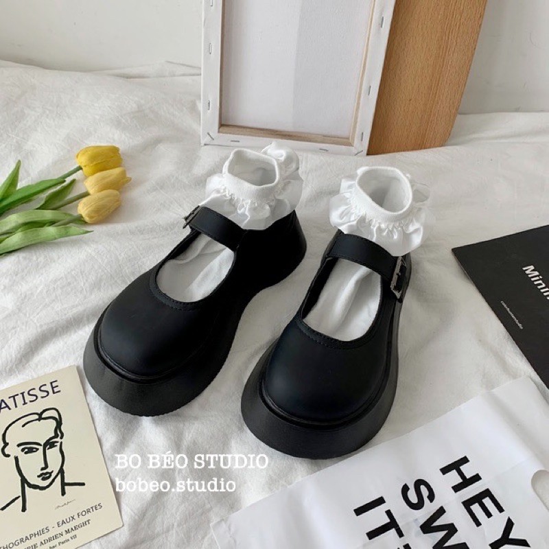 (HÀNG ORDER) GIÀY ULZZANG MARY JANE ĐẾ BỰ 4.5CM - LEATHER SPONG MARY JANE SHOES