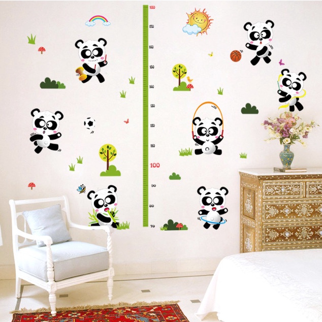 Decal trang trí tường - Thước đo những chú gấu trúc dễ thương
