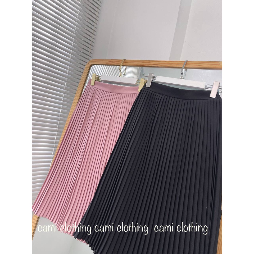 Chân Váy Dập Ly Dài Qua Gối Style Vintage Lapi VN Chân Váy Midi 2 Lớp Có Khóa Kéo, Kèm Ảnh Thật