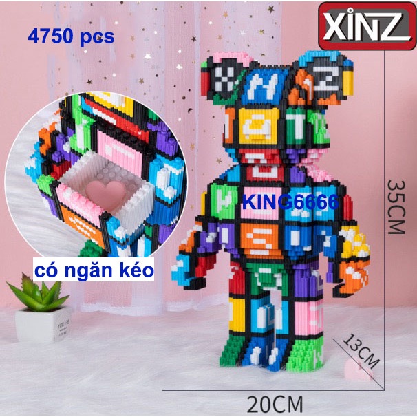 Le.go Gấu Bearbrick jinx ironman 36cm Đồ chơi xếp hình lắp ráp ô chữ phi hành gia cỡ lớn Hàng Đẹp bear brick