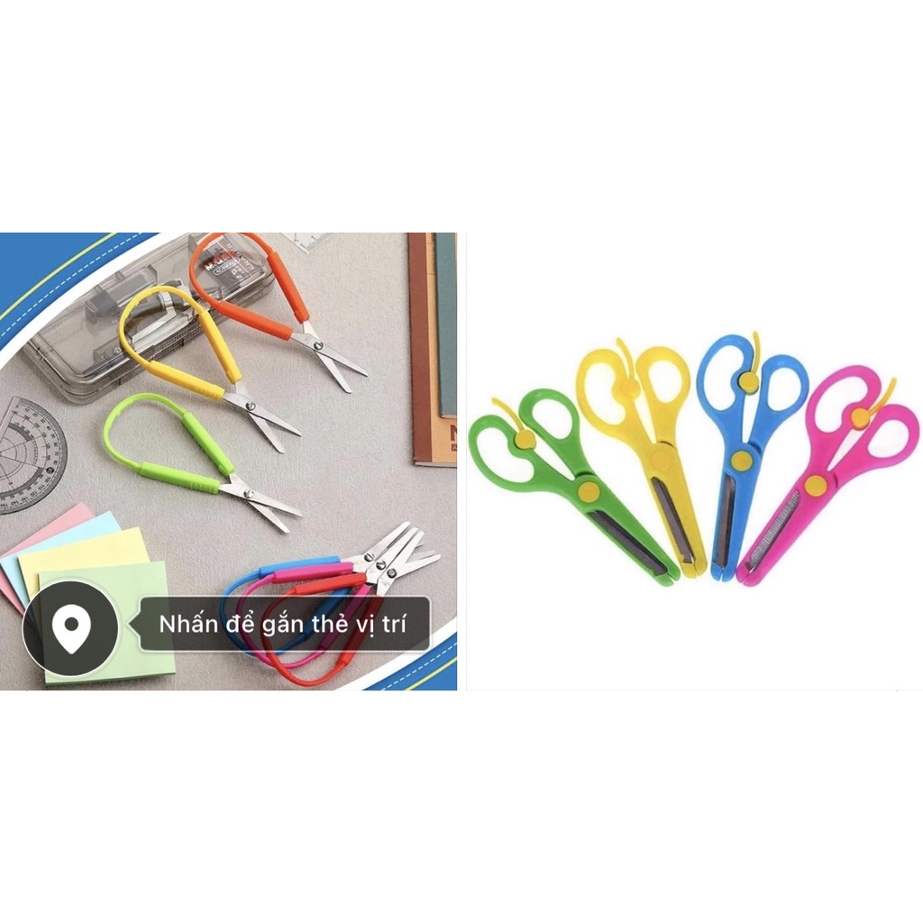 Set 1 kéo tự bung + 1 kéo trợ lực cho bé luyện vận động tinh, cắt tạo hình