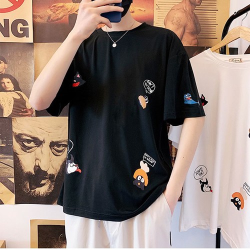 Áo phông nam nữ unisex tay lỡ thun form rộng CHIBI HH teen cổ tròn oversize cotton giá rẻ màu đen trắng tee pull