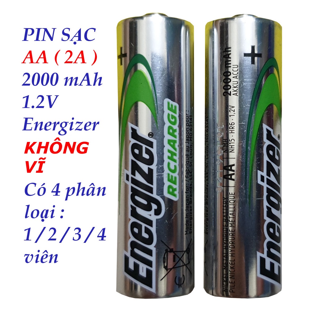 Pin sạc AA (2A) 2000mAh 1.2V Energizer KHÔNG VĨ dùng cho thiết bị cần nguồn 1.5V