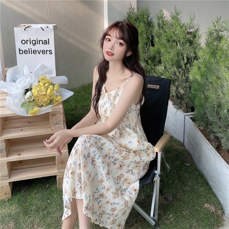 [Mã WAMT1505 giảm 10K đơn 0K] Váy 2 dây hoa nhí nhăn 2 lớp họa tiết hoa cỏ Ulzzang style 🌸 Hàng quảng Châu | BigBuy360 - bigbuy360.vn