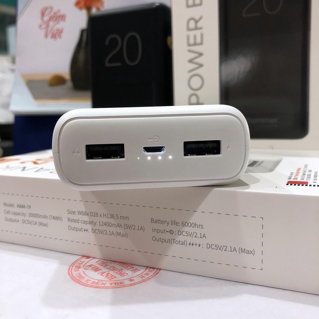 Sạc dự phòng Hammer H19 dung lượng 20000 mAh, Hàng chính hãng dùng rất bền và tốt