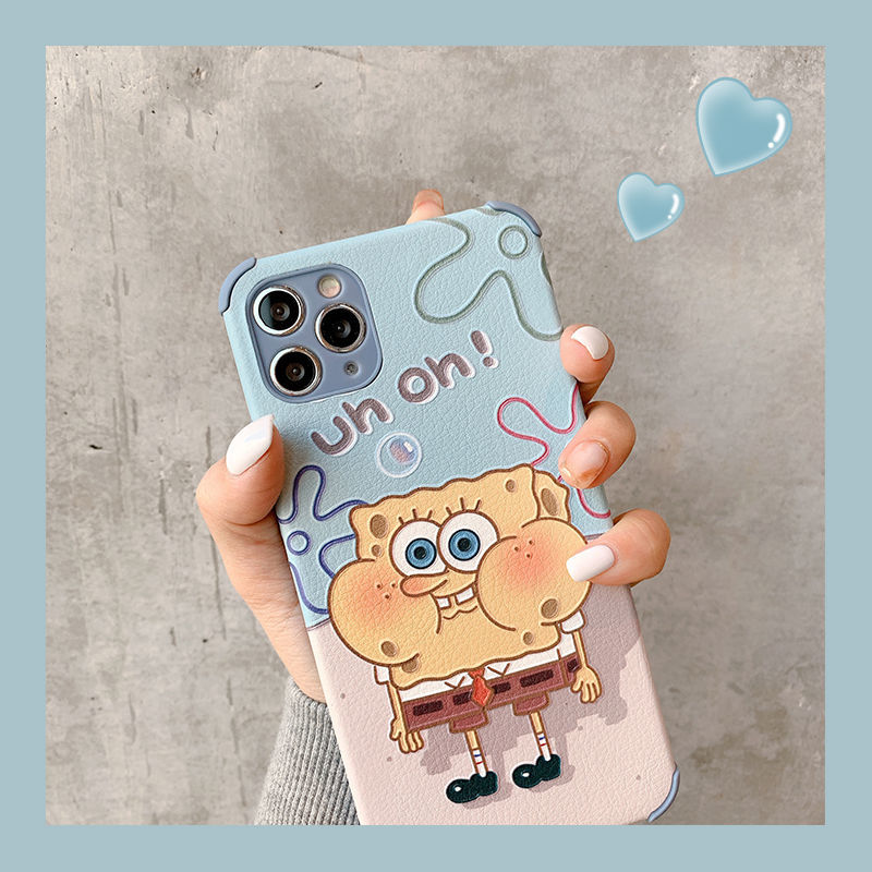 Ốp điện thoại nhựa mềm dập nổi hình Spongebob cho iPhone se/7/7p/8/8p/x/xs/xsmax/xr/11/12/mini/pro/promax