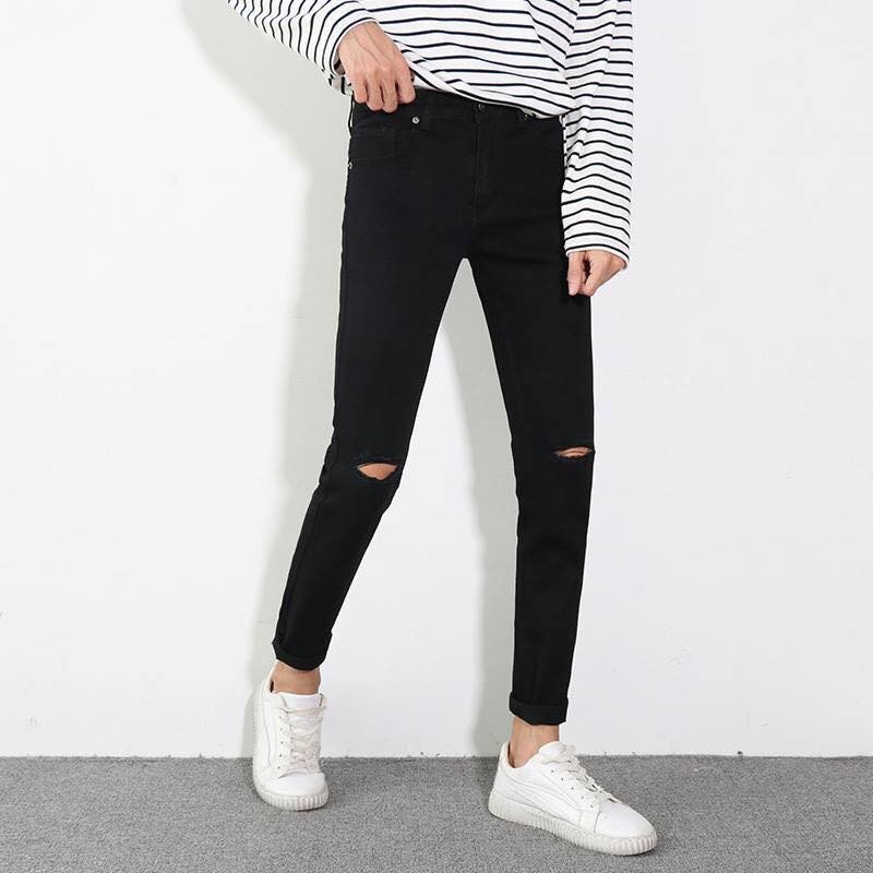 [Mã FASHIONMALLT4 giảm 15% tối đa 30K đơn 150k] Quần jean nam rách gối Q220 (Đen) MĐ | BigBuy360 - bigbuy360.vn