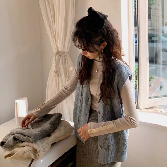 Set ao gile len áo cao cổ