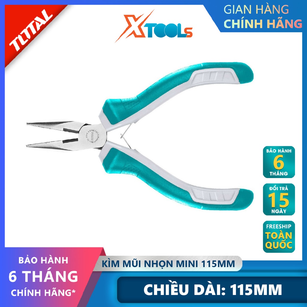 Kìm mũi nhọn mini TOTAL THTMN256 | Kềm mũi nhọn Kích thước 4,5 &quot;/ 115mm, Đầu kềm được đánh bóng và chống gỉ, Tay cầm hai