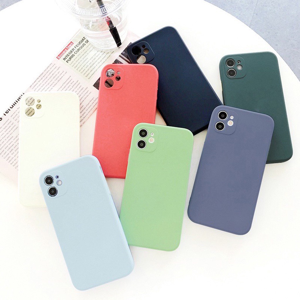 Ốp lưng iphone đẹp màu trơn cạnh vuông TPU dẻo bảo vệ camera