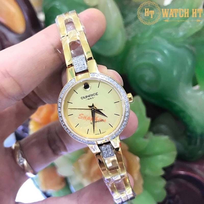 Đồng hồ nữ SUNRISE 9927SA vàng vành hạt full hộp chính hãng, kính Sapphire