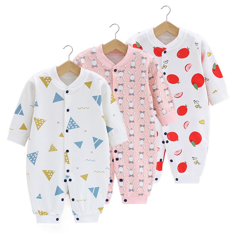 Bộ áo liền quần Cotton tay dài in họa tiết hoạt hình dễ thương thoải mái cho bé