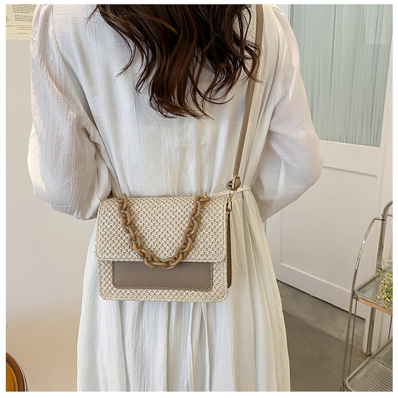 Túi Cói Đeo Chéo Hình Vuông Nhỏ Đính Ngọc Trai NB00242