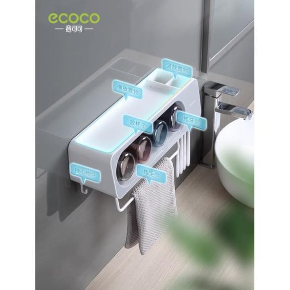 Kệ cắm bàn chải 4 cốc để đồ treo khăn Ecoco không cần khoan tường cao cấp mẫu mới 2021