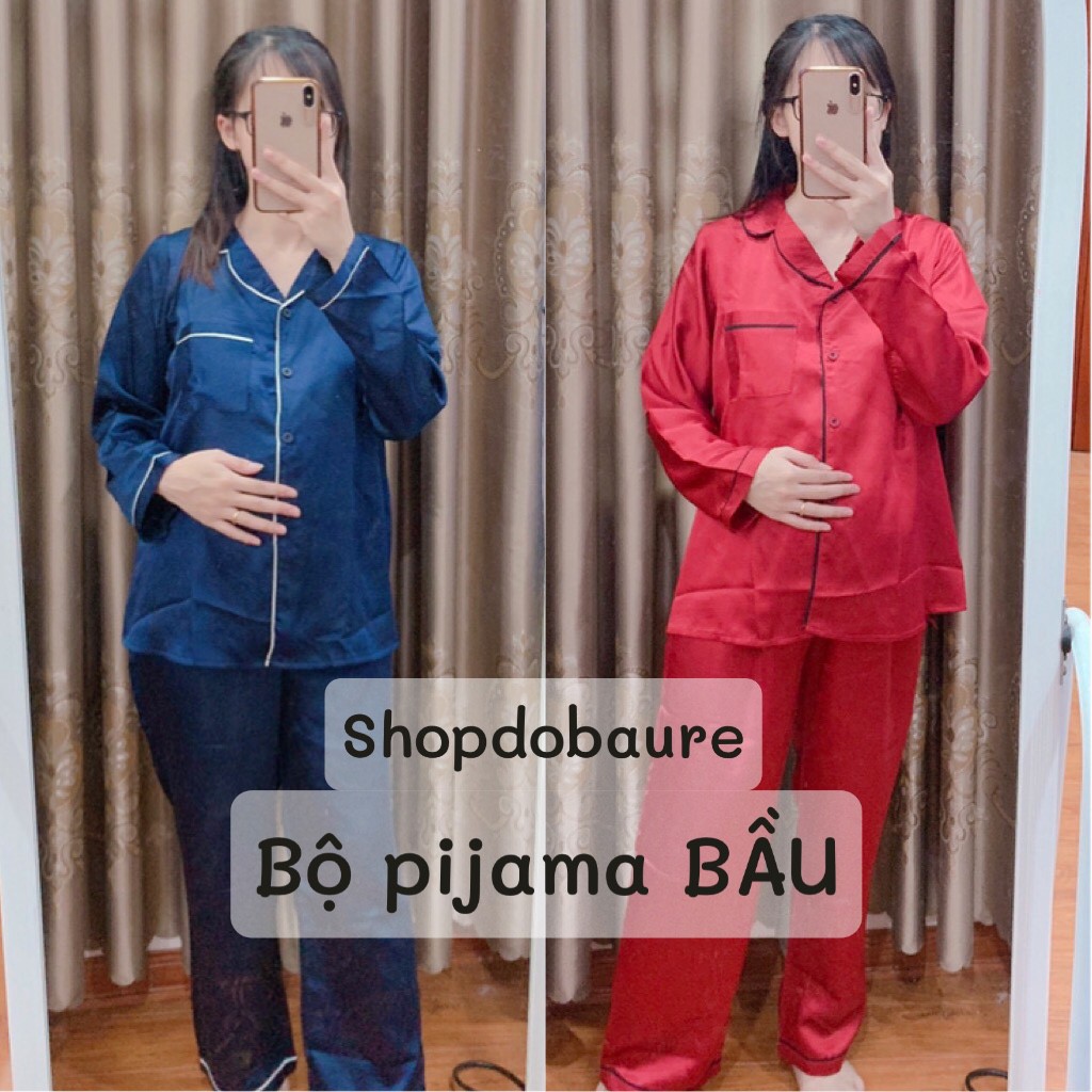 Bộ pijama bầu và SAU SINH Dài Tay chất lụa satin trơn - BD23