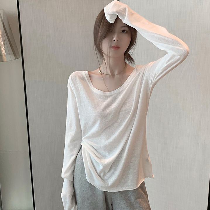 Áo thun cotton tay dài dáng rộng phong cách Hàn Quốc thời trang thu đông dành cho nữ